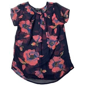 Papermoon Stitch Fix Womens Sz Medium Pink Blue Floral Semi Sheer Blouse READ